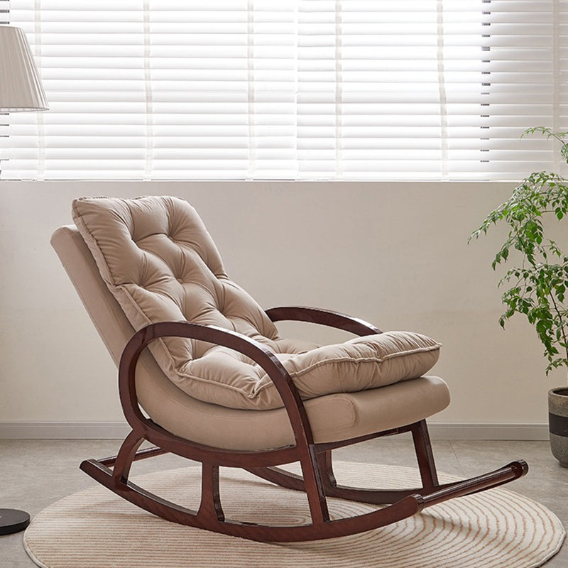 Modern Minimalist Rubberwood Velvet Rectangular Rocking Chair Backrest Armrest For Living Room