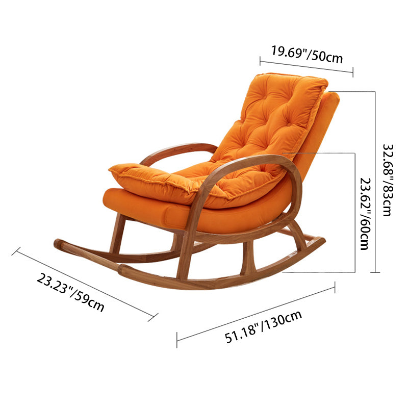 Modern Minimalist Rubberwood Velvet Rectangular Rocking Chair Backrest Armrest For Living Room