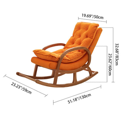 Modern Minimalist Rubberwood Velvet Rectangular Rocking Chair Backrest Armrest For Living Room
