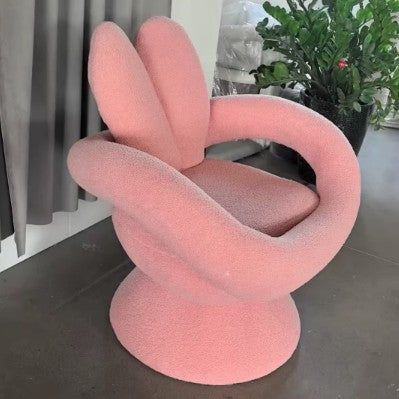 Contemporary Nordic Lamb Fleece Solid Wood Plywood Round Rabbit Accent Chair Swivel Armrest Backrest For Living Room