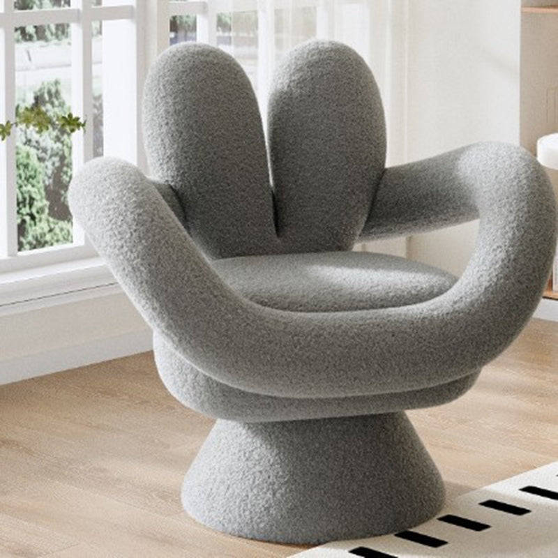 Contemporary Nordic Lamb Fleece Solid Wood Plywood Round Rabbit Accent Chair Swivel Armrest Backrest For Living Room