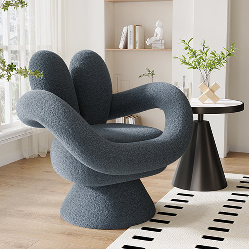 Contemporary Nordic Lamb Fleece Solid Wood Plywood Round Rabbit Accent Chair Swivel Armrest Backrest For Living Room