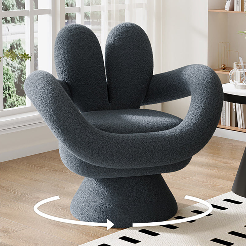 Contemporary Nordic Lamb Fleece Solid Wood Plywood Round Rabbit Accent Chair Swivel Armrest Backrest For Living Room