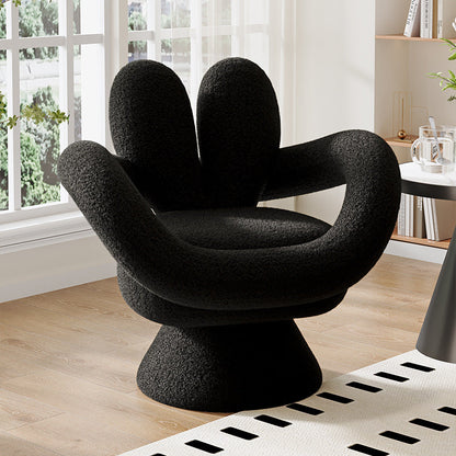 Contemporary Nordic Lamb Fleece Solid Wood Plywood Round Rabbit Accent Chair Swivel Armrest Backrest For Living Room