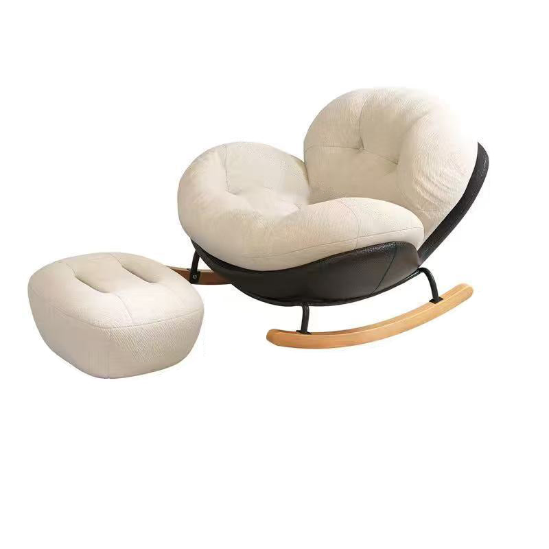 Contemporary Nordic Woven Fabric Cat-Scratch Leather Rubberwood Carbon Steel Round Rocking Chair Backrest Armrest For Living Room