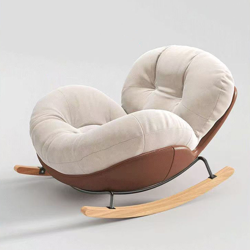 Contemporary Nordic Woven Fabric Cat-Scratch Leather Rubberwood Carbon Steel Round Rocking Chair Backrest Armrest For Living Room