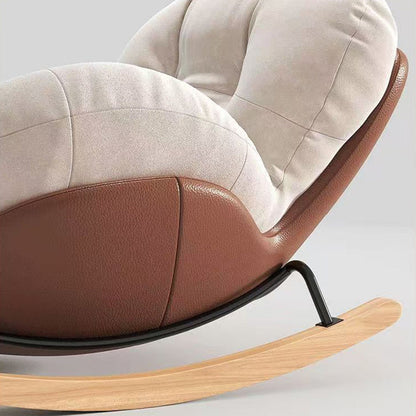Contemporary Nordic Woven Fabric Cat-Scratch Leather Rubberwood Carbon Steel Round Rocking Chair Backrest Armrest For Living Room