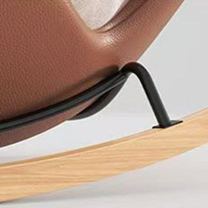 Contemporary Nordic Woven Fabric Cat-Scratch Leather Rubberwood Carbon Steel Round Rocking Chair Backrest Armrest For Living Room