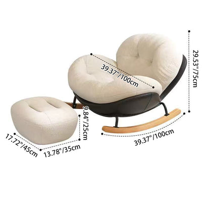 Contemporary Nordic Woven Fabric Cat-Scratch Leather Rubberwood Carbon Steel Round Rocking Chair Backrest Armrest For Living Room
