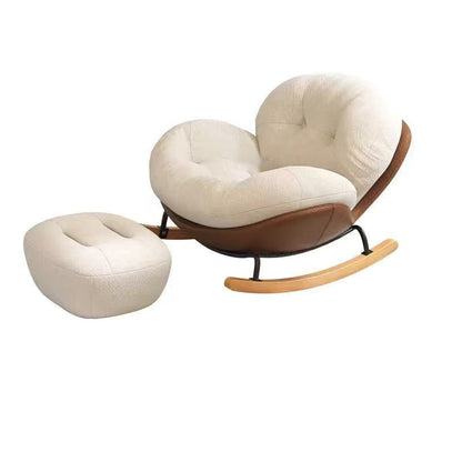 Contemporary Nordic Woven Fabric Cat-Scratch Leather Rubberwood Carbon Steel Round Rocking Chair Backrest Armrest For Living Room