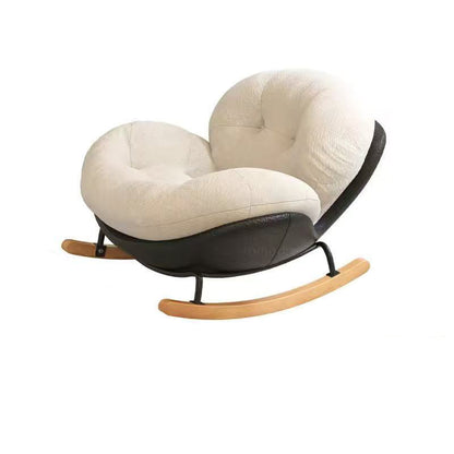 Contemporary Nordic Woven Fabric Cat-Scratch Leather Rubberwood Carbon Steel Round Rocking Chair Backrest Armrest For Living Room