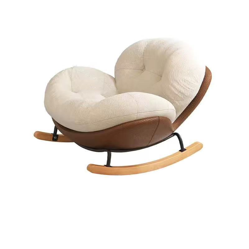 Contemporary Nordic Woven Fabric Cat-Scratch Leather Rubberwood Carbon Steel Round Rocking Chair Backrest Armrest For Living Room