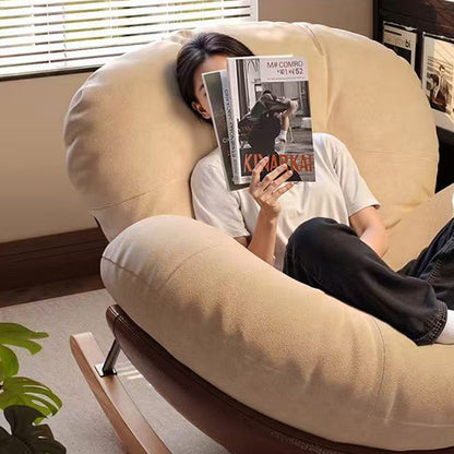 Contemporary Nordic Woven Fabric Cat-Scratch Leather Rubberwood Carbon Steel Round Rocking Chair Backrest Armrest For Living Room