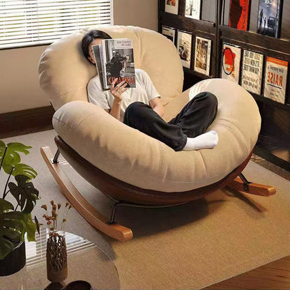 Contemporary Nordic Woven Fabric Cat-Scratch Leather Rubberwood Carbon Steel Round Rocking Chair Backrest Armrest For Living Room