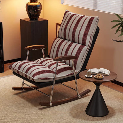 Contemporary Retro Velvet Cat-Scratch Leather Rubberwood Solid Wood Rectangular Rocking Chair Backrest Armrest For Living Room