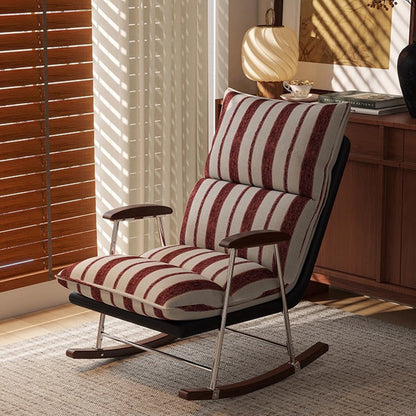 Contemporary Retro Velvet Cat-Scratch Leather Rubberwood Solid Wood Rectangular Rocking Chair Backrest Armrest For Living Room