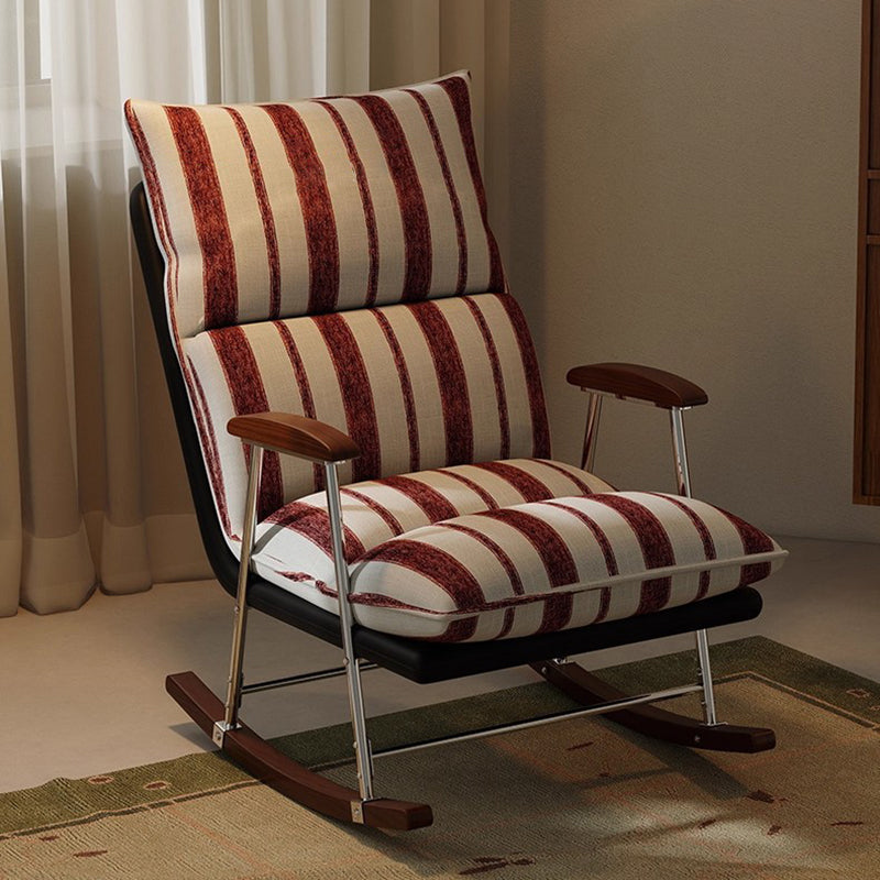 Contemporary Retro Velvet Cat-Scratch Leather Rubberwood Solid Wood Rectangular Rocking Chair Backrest Armrest For Living Room