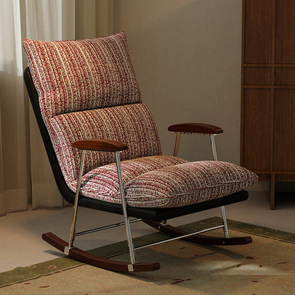 Contemporary Retro Velvet Cat-Scratch Leather Rubberwood Solid Wood Rectangular Rocking Chair Backrest Armrest For Living Room