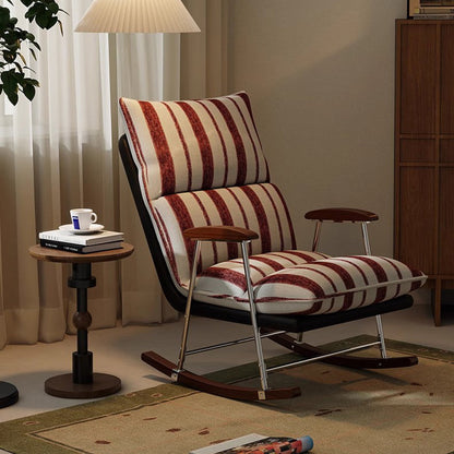 Contemporary Retro Velvet Cat-Scratch Leather Rubberwood Solid Wood Rectangular Rocking Chair Backrest Armrest For Living Room