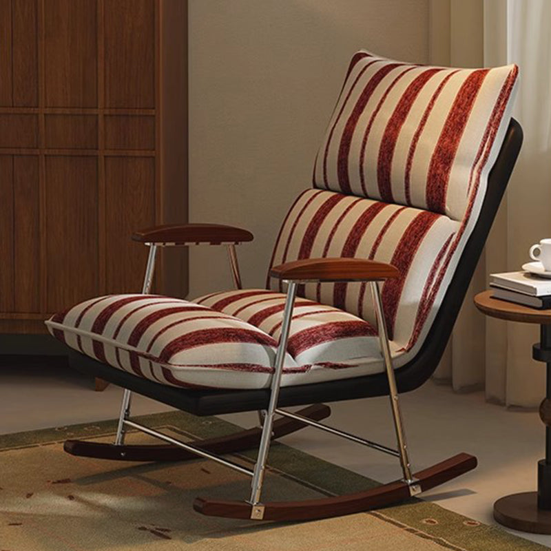 Contemporary Retro Velvet Cat-Scratch Leather Rubberwood Solid Wood Rectangular Rocking Chair Backrest Armrest For Living Room