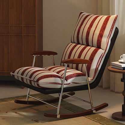 Contemporary Retro Velvet Cat-Scratch Leather Rubberwood Solid Wood Rectangular Rocking Chair Backrest Armrest For Living Room