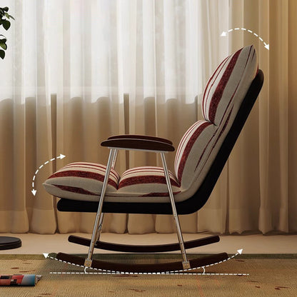 Contemporary Retro Velvet Cat-Scratch Leather Rubberwood Solid Wood Rectangular Rocking Chair Backrest Armrest For Living Room