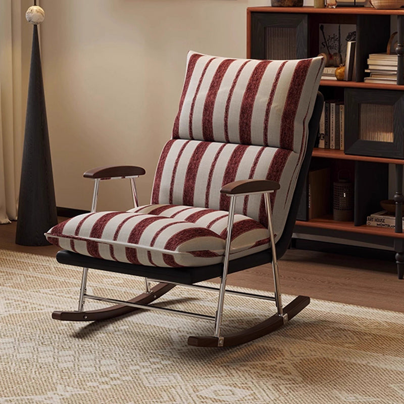 Contemporary Retro Velvet Cat-Scratch Leather Rubberwood Solid Wood Rectangular Rocking Chair Backrest Armrest For Living Room