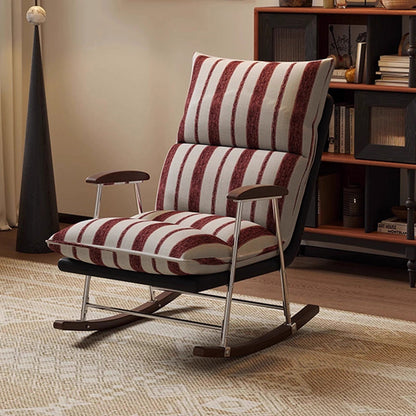 Contemporary Retro Velvet Cat-Scratch Leather Rubberwood Solid Wood Rectangular Rocking Chair Backrest Armrest For Living Room