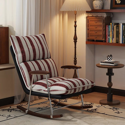 Contemporary Retro Velvet Cat-Scratch Leather Rubberwood Solid Wood Rectangular Rocking Chair Backrest Armrest For Living Room