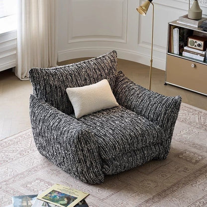 Contemporary Nordic Linen Cotton Dot Fabric Solid Wood Square Accent Chair Backrest Armrest For Living Room