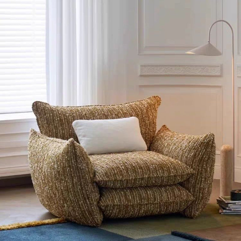 Contemporary Nordic Linen Cotton Dot Fabric Solid Wood Square Accent Chair Backrest Armrest For Living Room