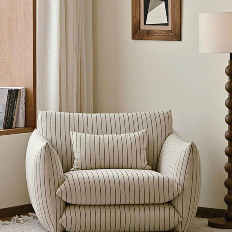 Contemporary Nordic Linen Cotton Dot Fabric Solid Wood Square Accent Chair Backrest Armrest For Living Room