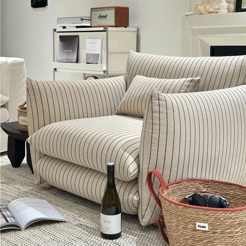 Contemporary Nordic Linen Cotton Dot Fabric Solid Wood Square Accent Chair Backrest Armrest For Living Room