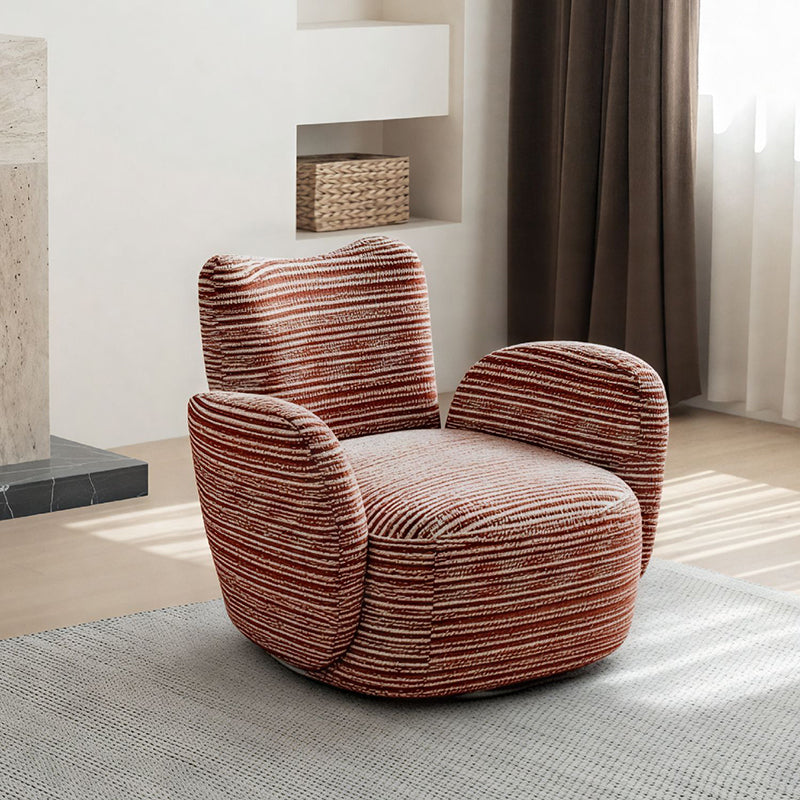 Contemporary Nordic Cotton-Linen Pine Wood Carbon Steel Square Accent Chair Swivel Armrest Backrest For Living Room
