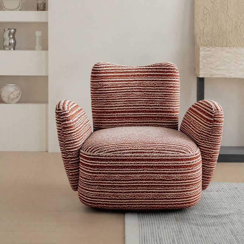 Contemporary Nordic Cotton-Linen Pine Wood Carbon Steel Square Accent Chair Swivel Armrest Backrest For Living Room