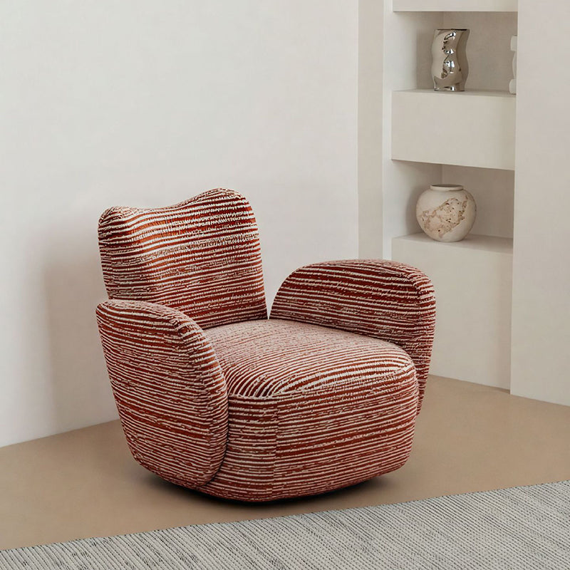 Contemporary Nordic Cotton-Linen Pine Wood Carbon Steel Square Accent Chair Swivel Armrest Backrest For Living Room