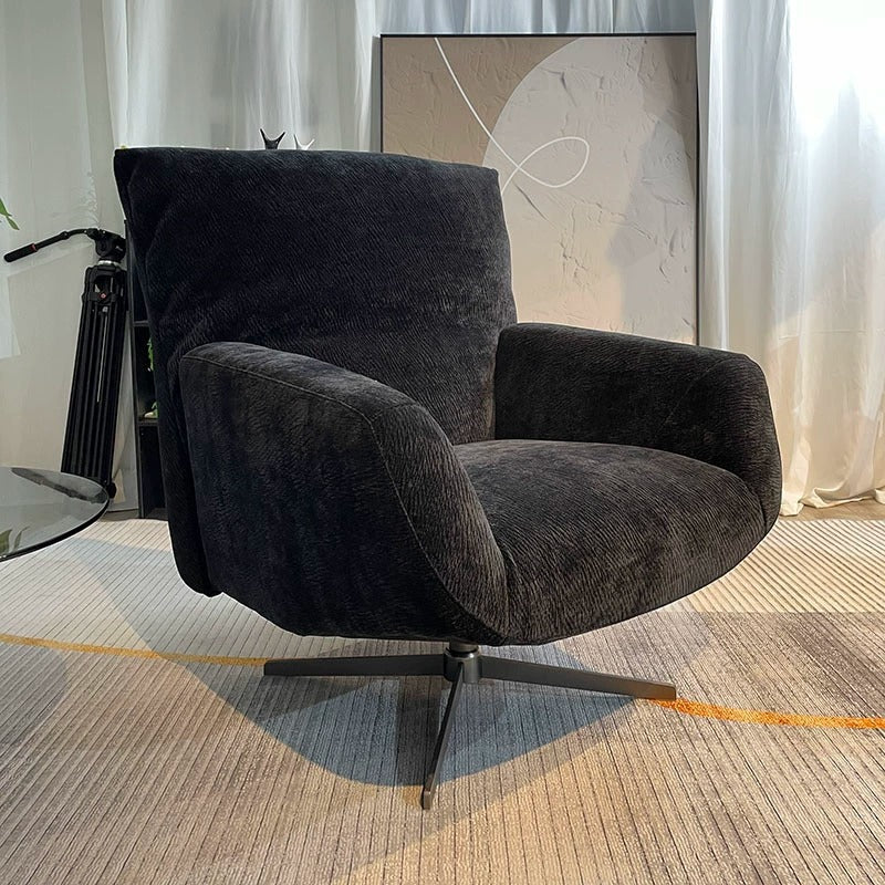 Contemporary Nordic Chenille Pine Wood Stainless Steel Square Accent Chair Backrest Armrest 360°Swivel For Living Room