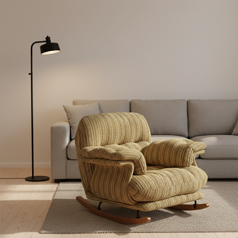 Contemporary Nordic Solid Wood Iron Cotton-linen Square Rocking Chair Armrest Adjustable Backrest For Living Room