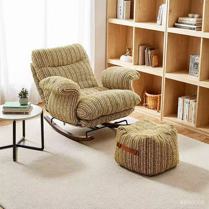 Contemporary Nordic Solid Wood Iron Cotton-linen Square Rocking Chair Armrest Adjustable Backrest For Living Room