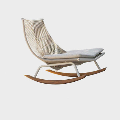 Contemporary Nordic PE Rattan Teak Wood Outdoor Waterproof Fabric Rectangular Rocking Chair Backrest For Living Room & Ourdoor