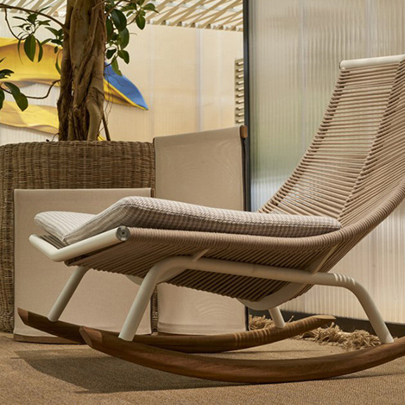 Contemporary Nordic PE Rattan Teak Wood Outdoor Waterproof Fabric Rectangular Rocking Chair Backrest For Living Room & Ourdoor