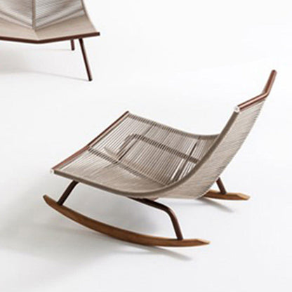 Contemporary Nordic PE Rattan Teak Wood Outdoor Waterproof Fabric Rectangular Rocking Chair Backrest For Living Room & Ourdoor