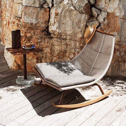 Contemporary Nordic PE Rattan Teak Wood Outdoor Waterproof Fabric Rectangular Rocking Chair Backrest For Living Room & Ourdoor