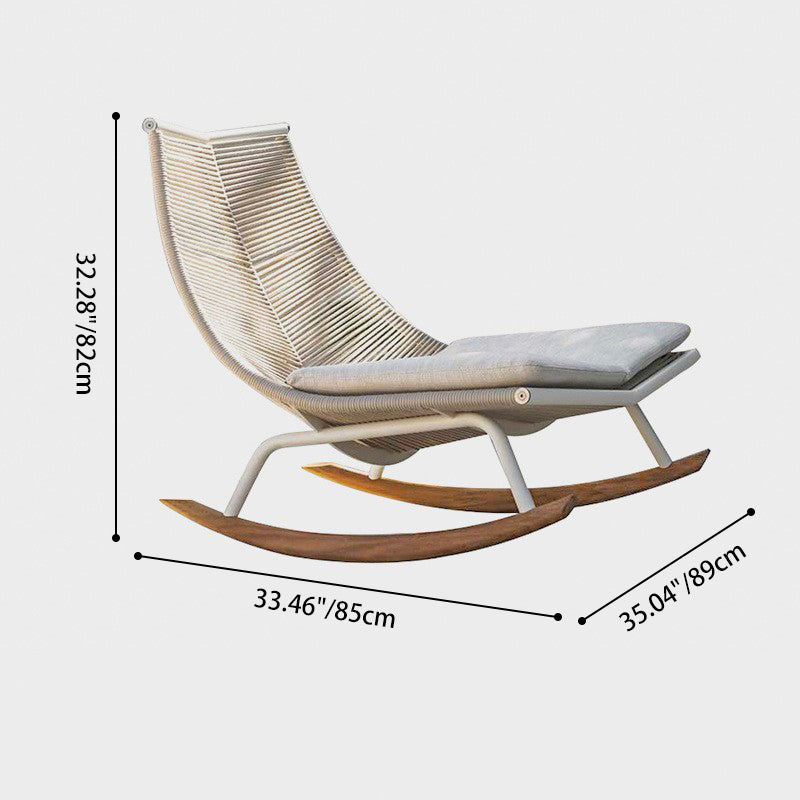 Contemporary Nordic PE Rattan Teak Wood Outdoor Waterproof Fabric Rectangular Rocking Chair Backrest For Living Room & Ourdoor