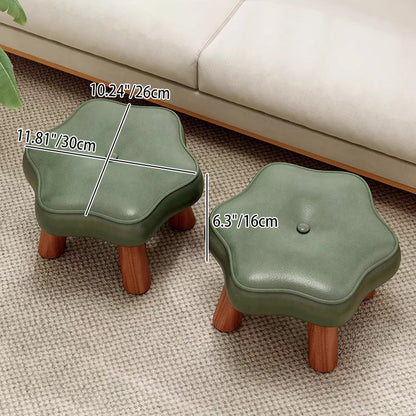 Contemporary Nordic PU Leather Solid Wood Plywood Flower-Shaped Low Stool For Living Room