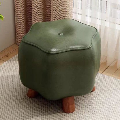 Contemporary Nordic PU Leather Solid Wood Plywood Flower-Shaped Low Stool For Living Room