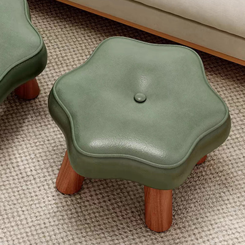 Contemporary Nordic PU Leather Solid Wood Plywood Flower-Shaped Low Stool For Living Room