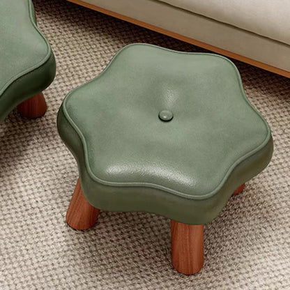 Contemporary Nordic PU Leather Solid Wood Plywood Flower-Shaped Low Stool For Living Room