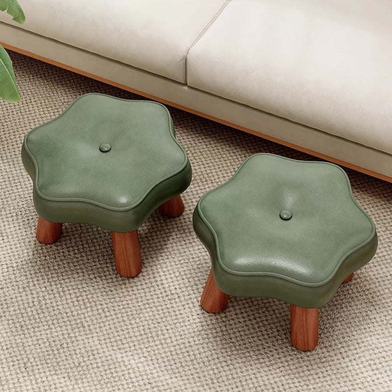Contemporary Nordic PU Leather Solid Wood Plywood Flower-Shaped Low Stool For Living Room