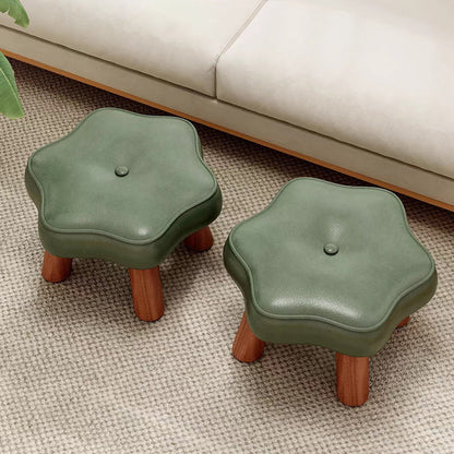Contemporary Nordic PU Leather Solid Wood Plywood Flower-Shaped Low Stool For Living Room